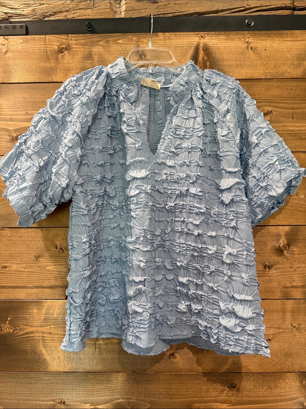 Umgee Light Blue Textured V-Neck Top